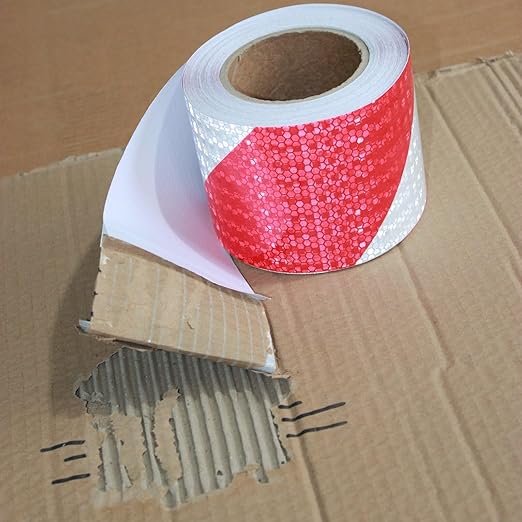 Red and White Reflective Tape Outdoor Waterproof 3 inch X 166 feet, High Visibility Hazard Safety Industrial Marking Tape