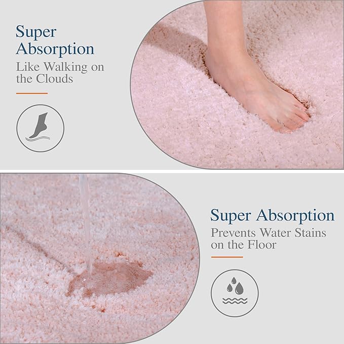 Walensee Large Bathroom Rug (24 x 40, Blush) Extra Soft and Absorbent Shaggy Mat Machine Washable Microfiber Non Slip Luxury Floor Mat