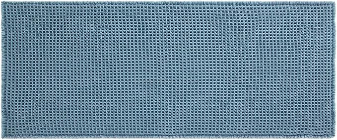 Waffle Runner Rug Bathroom, Long Boho Bathroom Rugs Non Slip Washable Super Absorbent Quick Dry Farmhouse Bath Decor, 60"x24" Denim Blue