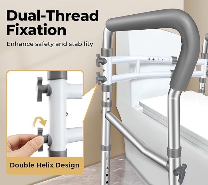 Toilet Safety Rails for Seniors, Adjustable Toilet Safety Frame Handles Fits Most Toilets, Gifts for Handicap and Disabled Seniors Elderly, Foldable, Safe Weight Capacity of 330 lbs(150KG)