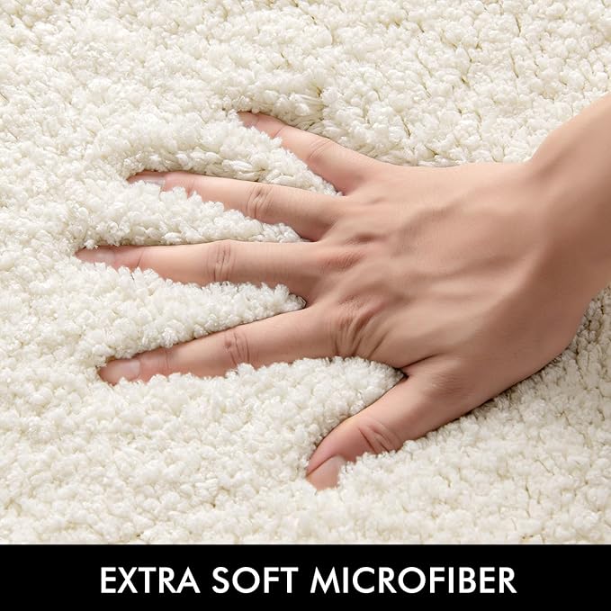 MIULEE Microfiber Toilet Bath Mat U-Shaped Contour Shaggy Bathroom Rugs Non Slip Extra Thick Soft Bath Rug Absorbent Water for Bathroom Commode Machine Washable(24x24 Inch, Ivory)
