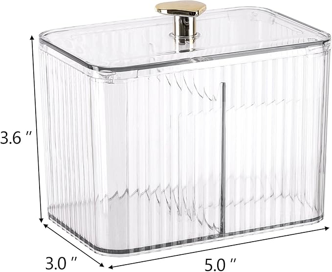 Tbestmax Qtip Holder Dispenser 3-Section Clear Bathroom Organizer Jar 3 Grids Cotton Swab/Pad/Ball Holder Container Cosmetics Storage for Vanity(2 Pack)