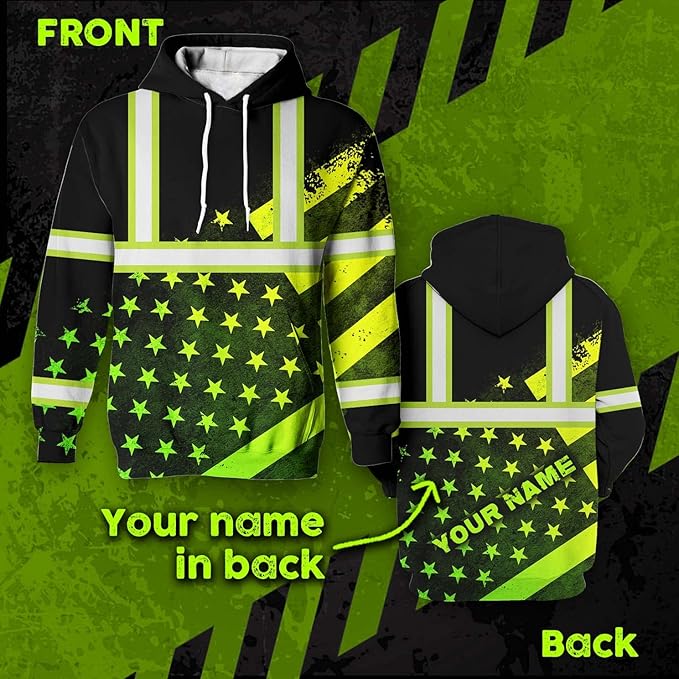 US Flag High Visibility Hoodie for Men Reflective Hoodie Safety Workwear for Worker Runner Patriotic ACC02