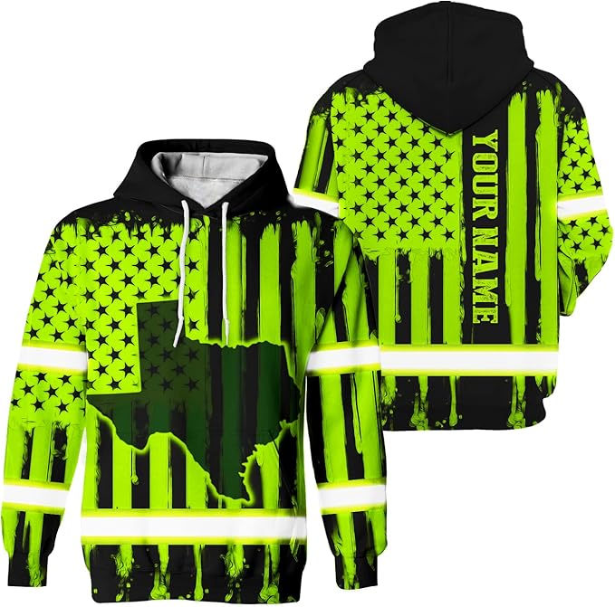 US Flag High Visibility Hoodie for Men Reflective Hoodie Safety Workwear for Worker Runner Patriotic ACC02