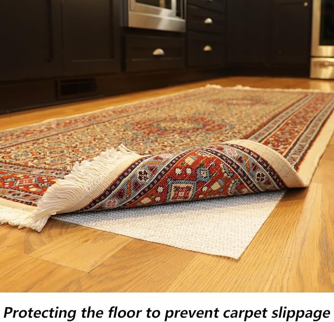 Non SlipGripper Pad for Hardwood Floors, Area Rug Pads for Tile Floor, Under Carpet Anti Skid Mat, Keep Your Rug Safe in Place,Can be Cut to Any Size (White, 79x55inch)