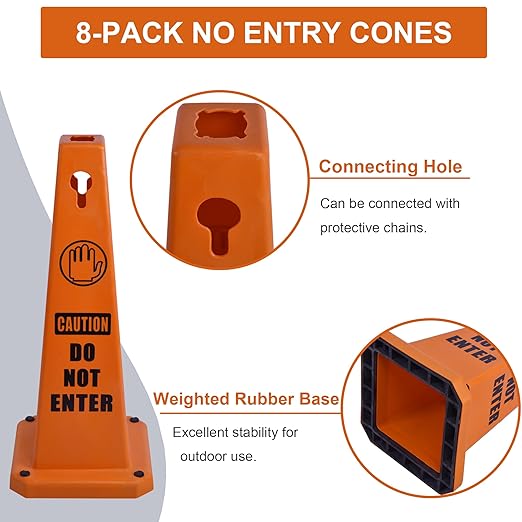 OrangeStar 8-Pack Do Not Enter Traffic Cones, Orange Four Sided No Entry Message Safety Cones with Heavy Rubber Base for Indoor/Outdoor Use