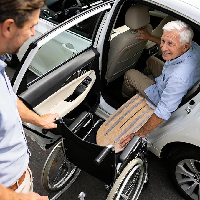 Wood Arc-Shaped Slide Transfer Board,Patient/Seniors Move Assist Device,Transfer to Wheelchair/Car/Toilet/Tub/Slide Sheet,with Soft Seat,Holds up to 500 Pounds,2 Cut Out Handles,35.5 * 13.4”