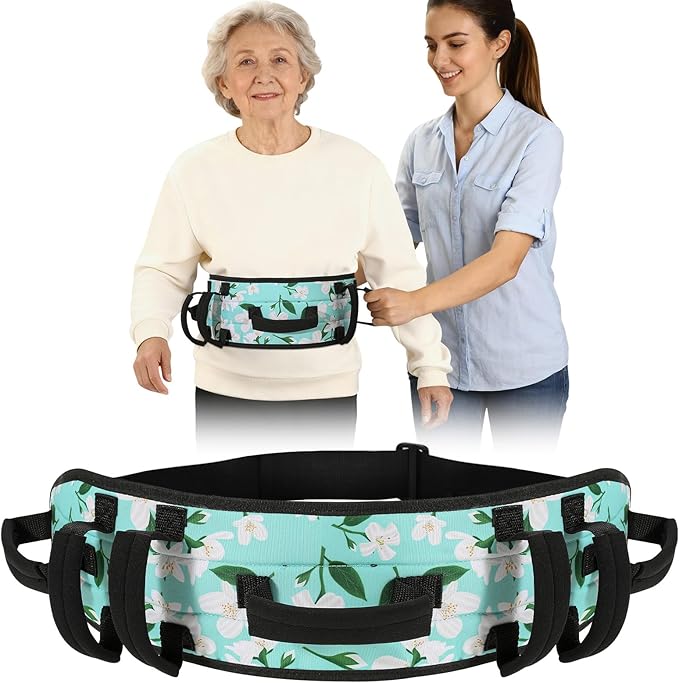 Rhino Valley Gait Belt Transfer Belt for Senior with 7 Handles, 59" Anti-Slip Transfer Belt for Elderly, Lift Belt with Quick Release Buckle, Medical Nursing Safety Patient Assist, Green Lily