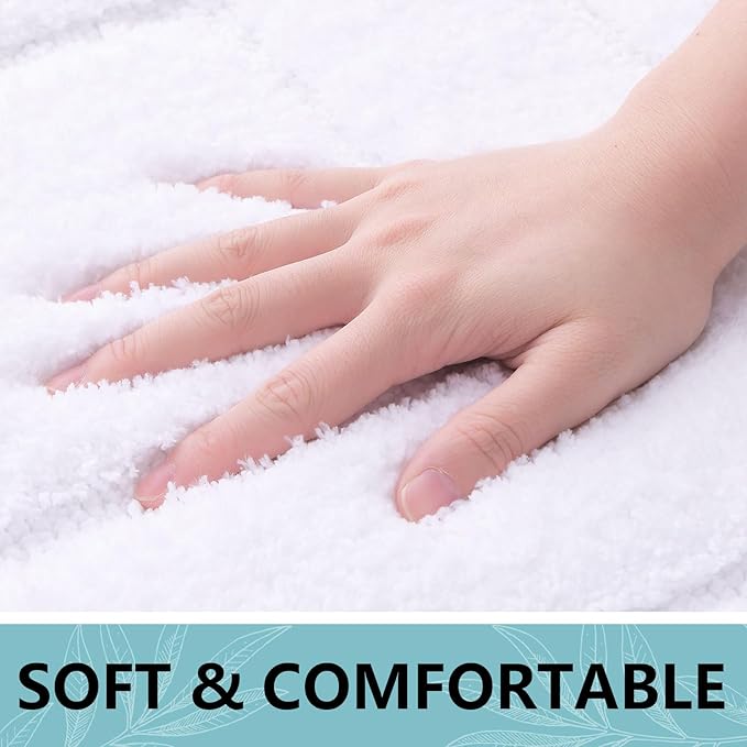Buganda Bathroom Rugs, 24" x 16", Soft and Absorbent Microfiber Bath Rugs, Non-Slip Shaggy Shower Carpet, Machine Wash Dry Bath Mats for Bathroom Floor, Tub and Shower, White