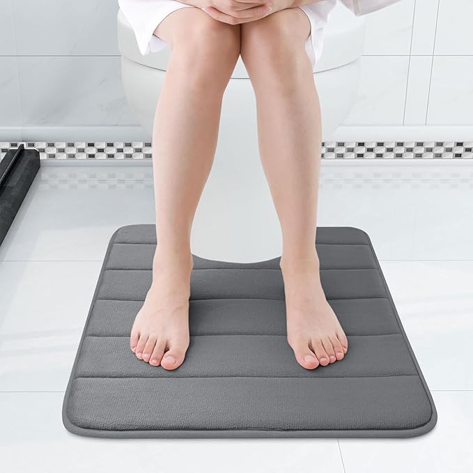 Buganda Memory Foam U-Shaped Contour Toilet Rugs, Non Slip Absorbent, Thick Soft Washable Bathroom Mat, Floor Carpet Bath Rugs Mat for Toilet Base (24" x 24", Grey)