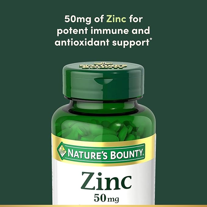 Nature’s Bounty Zinc 50mg, Immune Support & Antioxidant Supplement, Promotes Skin Health, 1 Caplet Per Day, Gluten Free, 250 Vegetarian Caplets (Pack of 2)