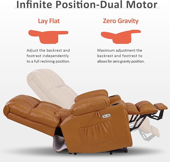MCombo Dual Motor Large Power Lift Recliner Chair for Elderly, Lay Flat Lift Chair with Heat and Massage, Big Lift Recliner for Tall People, Faux Leather 7896 (Tawny, Large)