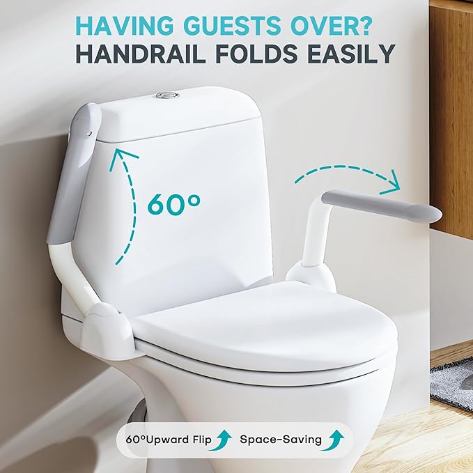 Toilet Safety Rails for Seniors - Easy Installation & Sturdy Grab Bars to Help Stand - Flip-Up & 480 LBS Handicap Toilet Safety Frame - Seat Handles with Arms for Elderly Assist Devices