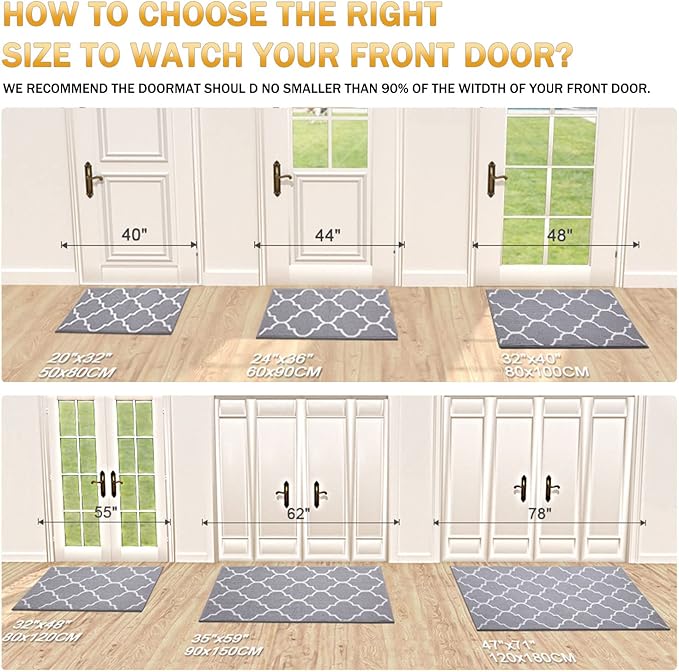 OLANLY Indoor Door Mat, 30x17, Non-Slip Absorbent Resist Dirt Entrance Mat, Washable Low-Profile Inside Floor Doormats for Entryway, Grey
