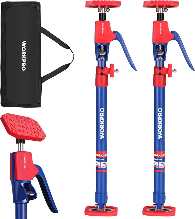 WORKPRO Cabinet Jack Support Pole, 23-5/8" to 45-1/4" Steel Telescopic Quick Support Rod Adjustable 3rd Hand Support System with 154 lbs Capacity for Cabinet Jack, Drywall Jack& Cargo Bars, 2-Pack