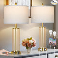 26" Modern Brown Glass Table Lamps Set of 2, Bedside Lamp with USB A+C Ports & AC Outlet, Living Room Lamps with 3-Way Dimmable Touch Control, Stylish Bedside Lamp for Bedroom Nightstand Dining Table