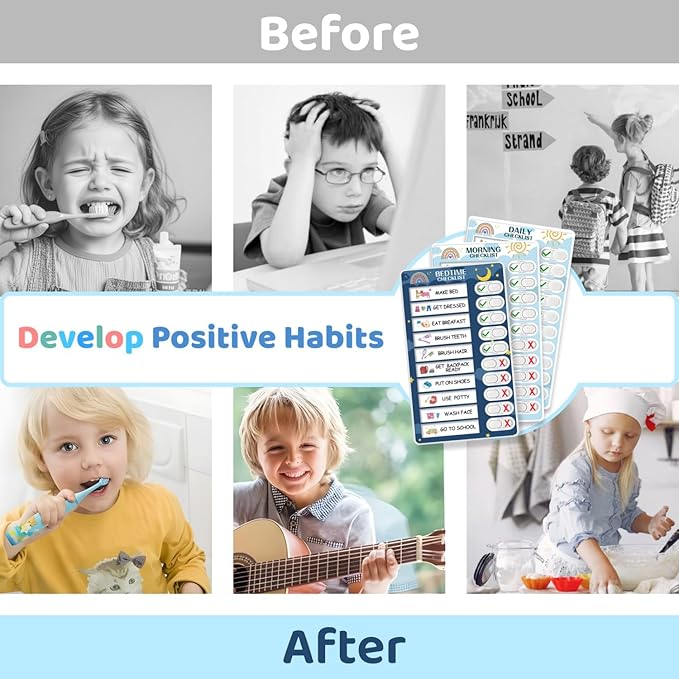 3 in 1 Bedtime/Morning/Daily Routine Chart for Kids, Magnetic Chore Chart for Kids, Visual Schedule for Kids Toddlers for to Do List