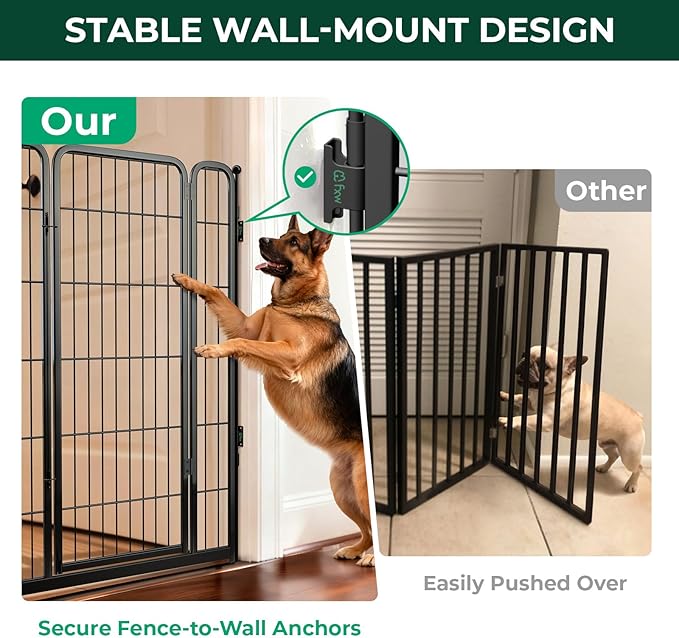 FXW Dog Gate Extra Wide Designed for Indoor Use, Adjustable Width Up to 219-inch Wide (45" H 8 Wire Panels for Large Dogs), Black