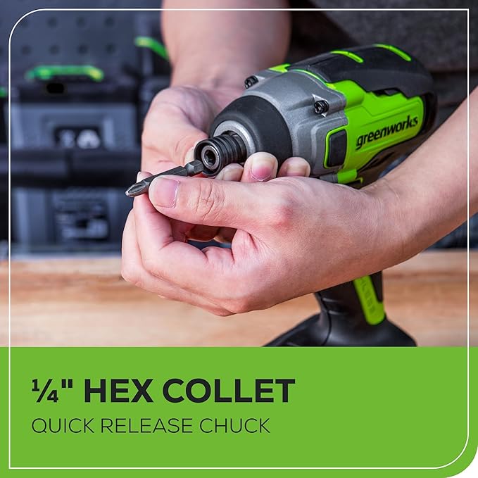 Greenworks 24V Brushless Cordless Impact Driver Kit, 2650in./lbs Torque, Variable Speed-Battery and Charger Sold Separately, Green
