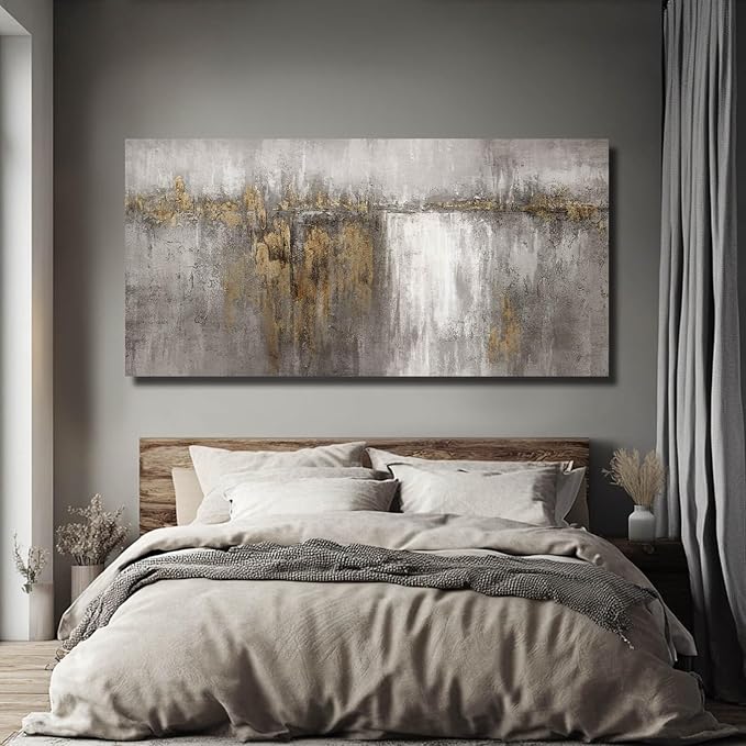 Artexist Gold And Gray Art Abstract Wall Art Canvas Photos Print Pictures for Living Room Vintage Artwork Grey Wall Decor 29"x58"