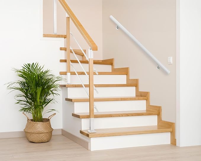 Meranti Aluminum Handrail for Indoor or Outdoor Steps and Stairs – Hand Rails for Elderly – DIY Complete Stair Railing Kit (AHR, Glossy White, 10' Length)