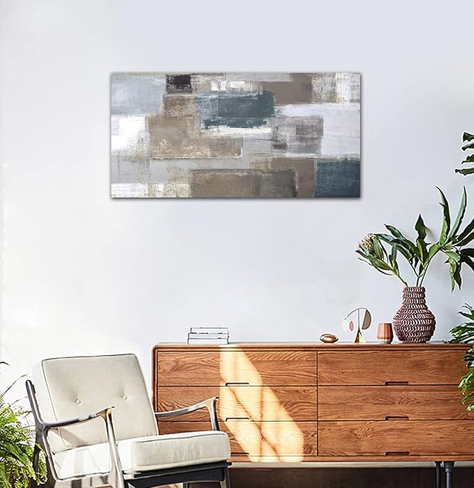 Abstract Wall Art Brown Gray Patch Canvas Prints for Living Room Bedroom Wall Decor Large Contemporary Wall Picture Artwork for Office Kitchen Nursery Home Decoration Framed Ready to Hang 29" x 58"