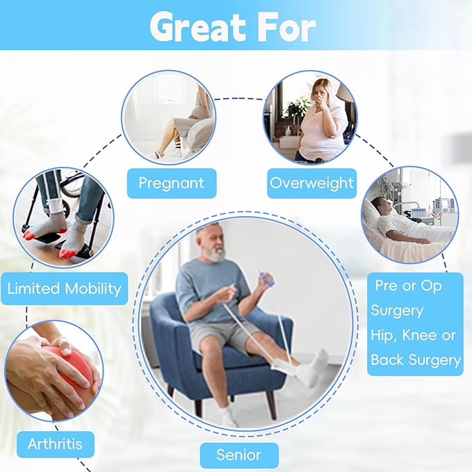 3 in 1 Sock Aid Device Kit, Hip Kit, Knee Back Surgery Hip Replacement Recovery Kit with Sock Aide, Sock Remover, Shoe Horn with Dressing Stick, Sock Helper and Shoe Assistant for Seniors No Bending