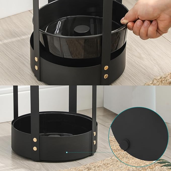 SONGMICS Umbrella Stand, Steel Round Umbrella Holder Rack, 6.9 x 6.9 x 19.3 Inches, with Detachable Drip Tray, for Entryway, Office, Stable, Assembly Required, Matte Black ULUC029B01