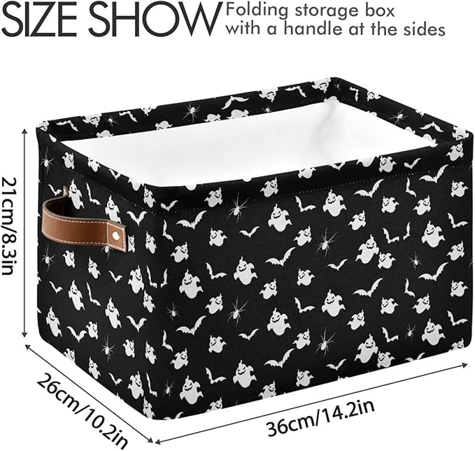 Storage Basket Bin Halloween Ghost and Bat Organizer Basket Collapsible Shelf Basket Cube with handle for Nursery Bedroom Bathroom