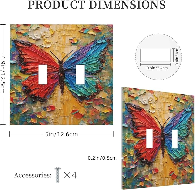 Decorative Switch Plates Colorful Butterfly Animal Insects Wall Art Abstract 2 Gang Double Toggle Outlet Light Switch Cover Wall Plate Electrical Faceplate for Bedroom Home Decor