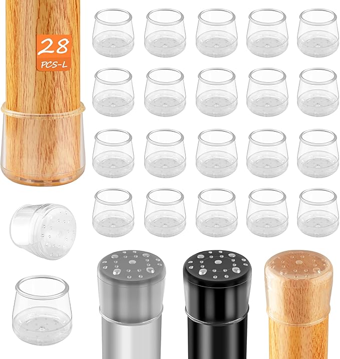 28pcs Chair Leg Protectors for Carpet, Round Chair Feet Glides Covers Caps Furniture Foot Sliders with Plastic Pads Damage-Free Move on Carpets (Fit:1-1/8"~1-7/16", Clear)