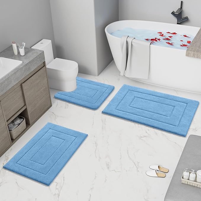 Buganda Bathroom Rugs, 30" x 20", Soft and Absorbent Microfiber Bath Rugs, Non-Slip Shaggy Shower Carpet, Machine Wash Dry Bath Mats for Bathroom Floor, Tub and Shower, Blue