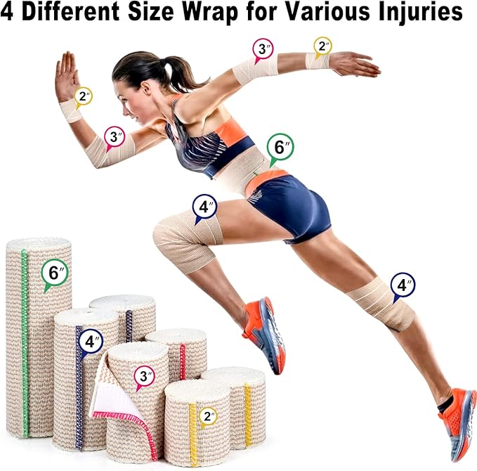 FRESINIDER Premium Elastic Bandage Wrap, 8 Pack 3" Cotton Latex Free Compression Bandage Wrap with Touch Closure at Both Ends, Support & First Aid for Sports, Medical, and Injury Recovery