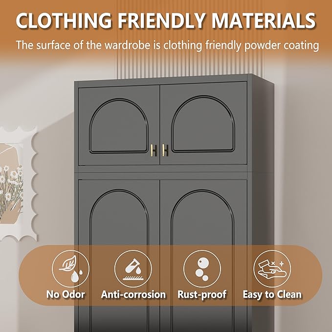 Metal Wall Cabinet, Overhead Cabinet for Wardrobe, Small Upper Storage Cabinet for Bedroom, Living Room, Black, 18" D x 32" W x1 5" H - Assembly Required