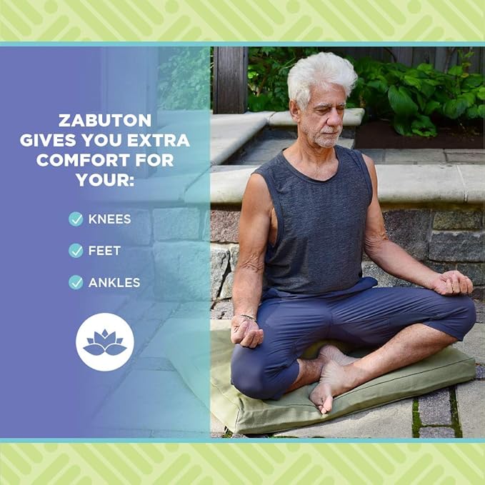 Zabuton Meditation Cushion for Workout - Supportive Yoga Floor Seat Cushion for Comfort & Posture Support - Natural Washable Cotton Fill kneeling Pad - Made in USA - Standard 24x24x2, Earth