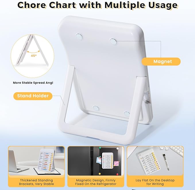 Magnetic Chore Chart for Kids, ADHD Tools for Kids to Do List Checklist Task Board Routine Chart Visual Schedule for Fridge with 10 Sliders and Magnetic Marker - White