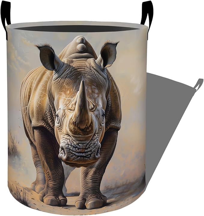 Strong Rhino Desert Wilderness Laundry Basket, Dorm Nursery Foldable Laundry Hamper Organizer for Bathroom Decor, Toy Clothes Storage Box for Bedroom 19.7x15.7 Inch