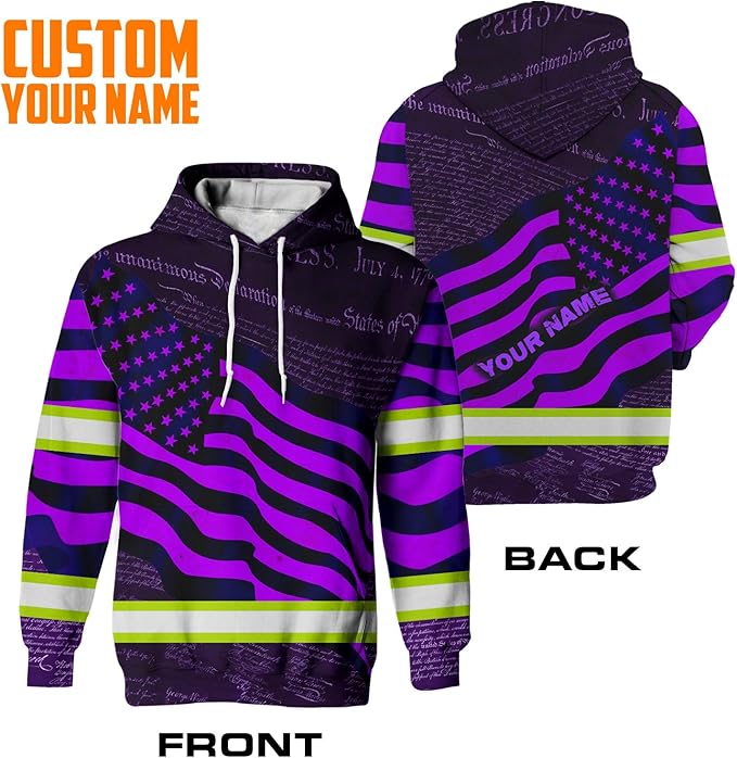 US Flag High Visibility Hoodie for Men Reflective Hoodie Safety Workwear for Worker Runner Patriotic ACC02