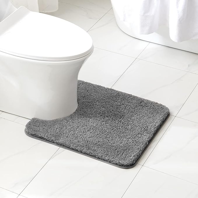 MIULEE Microfiber Toilet Bath Mat U-Shaped Contour Shaggy Bathroom Rugs Non Slip Extra Thick Soft Bath Rug Absorbent Water for Bathroom Commode Machine Washable(20x24 Inch, Grey)