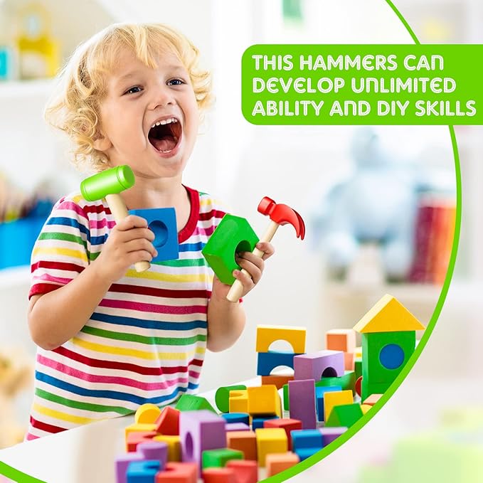 Deekin Toy Hammer Simulation Small Wooden Plastic Maintenance Tools Hammers Educational Toys Party Gift for Teens Girls Boys School Birthday Games Party Supplies(4 Pcs,2 Style Toy Hammer)