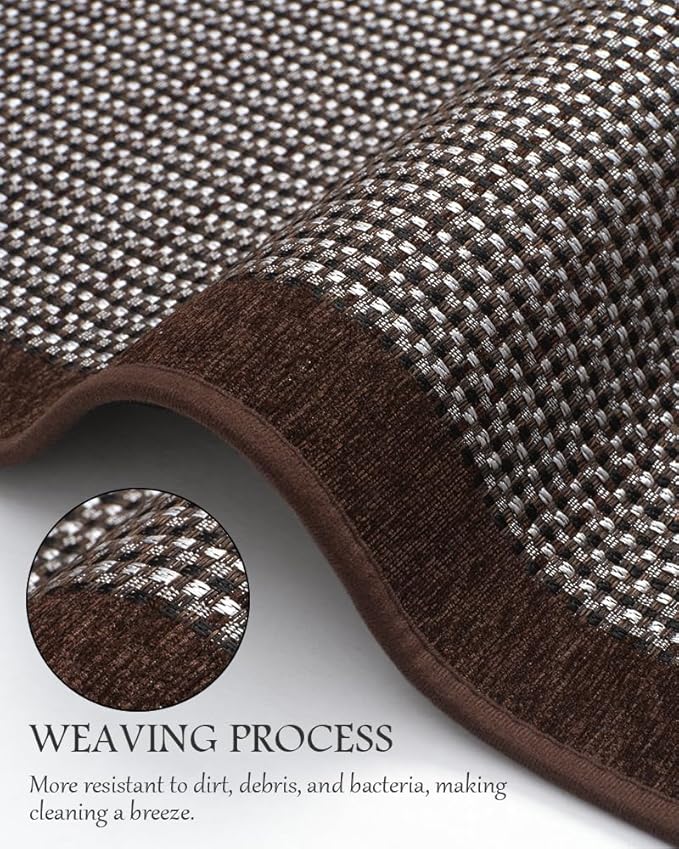 PADOOR Kitchen Mats for Floor, Kitchen Rugs Non Slip Washable, Half Circle Kitchen Floor Mat Sink Rug Rubber Backed Super Absorbent, 20”x32” Dark Brown