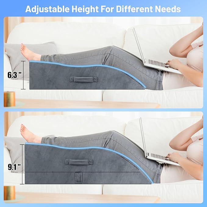 Double Leg Elevation Pillows, Wedge Pillow for After Surgery, Memory Foam Support Adjustable, Comfort Care for Back Knee Hip Ankles Pain, Knee Pillow for Sleeping Blood Circulation Grey