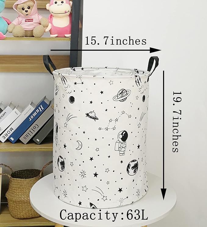 19.7 Inch Round Astronaut Pattern Laundry Clothes Hamper Laundry Basket with Handles,Storage Organizer Bins Laundry Gift Basket for Room, Bedroom Decor