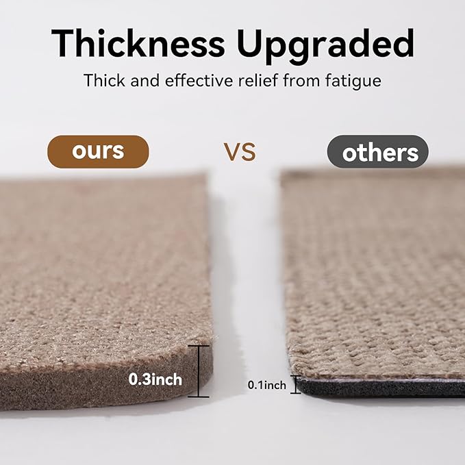 Kitchen Rugs Mat Non Slip Washable, Linen-Look 0.3" Thick Soft Cushioned Absorbent Kitchen Mats for Floor, Mild Anti-Fatigue Runner Rug Sink Mat Laundry Standing Mats, Easy Clean, Brown 17"x30"