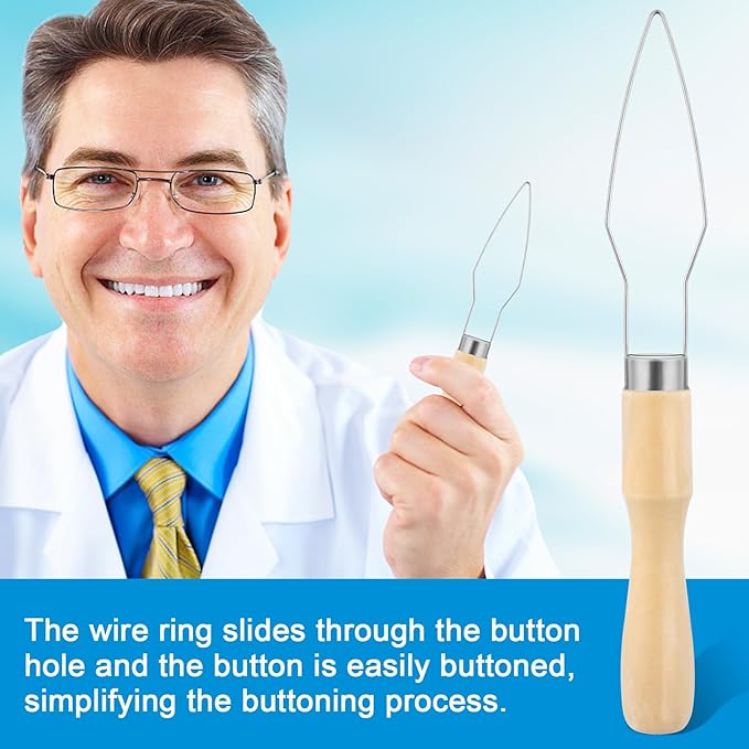 Easy Button Hook for Seniors, Wood Handle Button Fastener Assist Device, Portable One Hand Button Helper Tool Dressing Aids for Elderly, Disabled, Arthritis - 1 Pcs