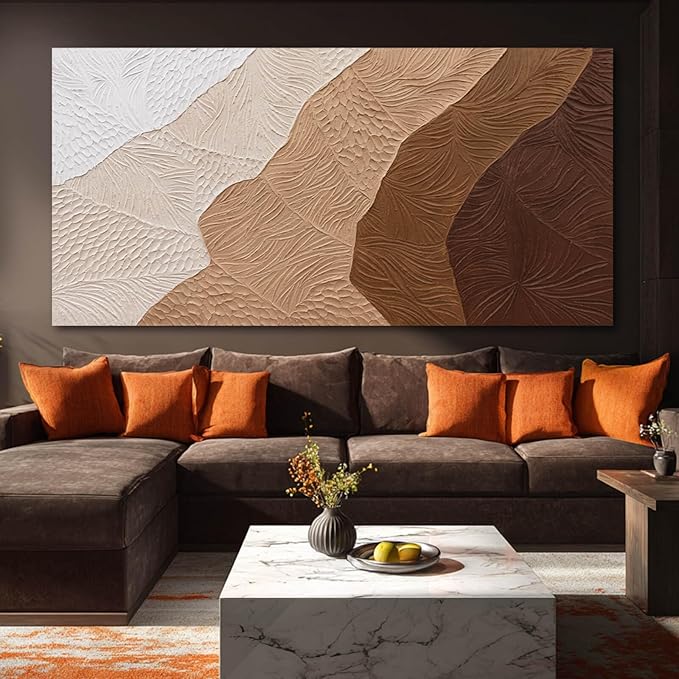 SOUGUAN White and Brown Home Wall Decor Textured Large Canvas Wall Art Contemporary Art Painting 29"x58" Artwork for Living Room Office
