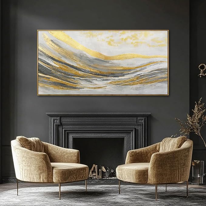 Gold Home Wall Decor Line Canvas Wall Art Vintage Artwork 29"x58" Large Poster for Living Room Office Kitchen Pictures