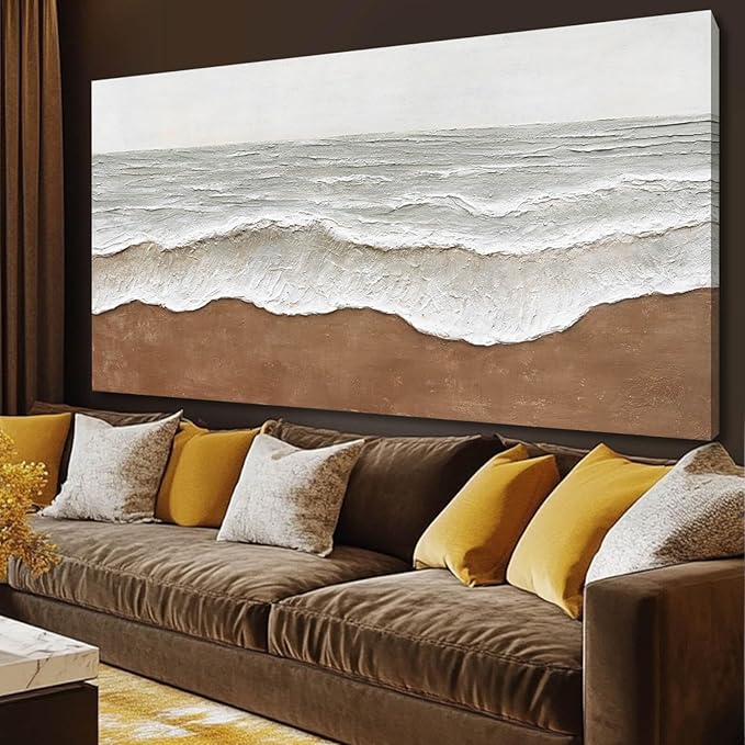 Artexist Textured Wall Decor Ocean Wall Painting White Line Wall Art Posters 29"x58" Large Pictures for Living Room Dining Room