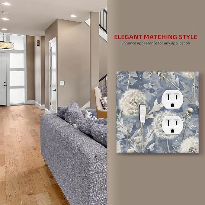 Blue Dandelion Vintage Floral Boho Flower Wallplates 1 Toggle 1 Duplex Switch Plate Electrical GFCI Faceplate Decorative Light Switch Covers for Bedroom Living Room Home Decor