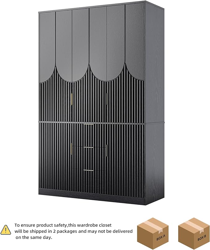 71" Wardrobe Armoire Wooden Closet with 3 Doors 3 Drawer and 2 Cabinet, Bedroom Armoire with Hanging Rod Shelf, Modern Wooden Bedroom Armoire Freestanding Wood Closet Storage Cabinet